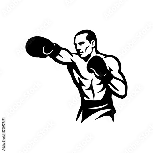 Minimalist boxer throwing a powerful punch in abstract form