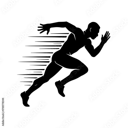Silhouette of a sprinter mid-run with dynamic motion lines