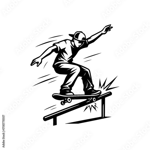 Skateboarder grinding on a rail with motion sparks