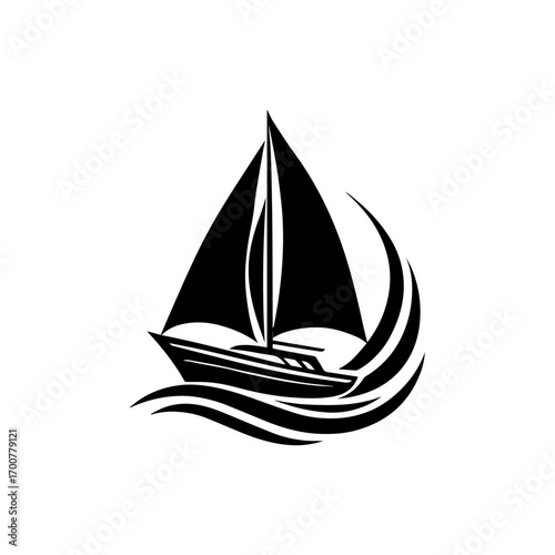Yacht boat with sails in abstract curved design