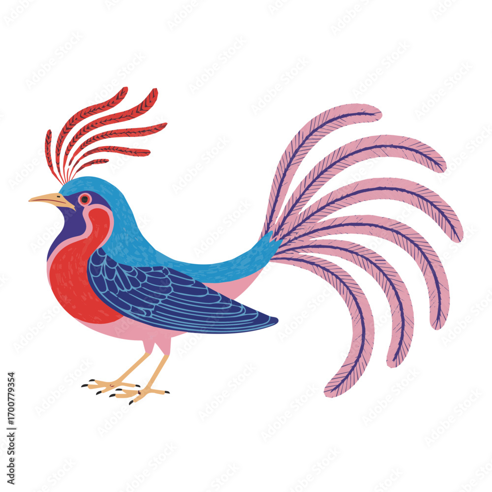 Fototapeta premium Colorful bird illustration, vibrant blue, pink, and red bird vector