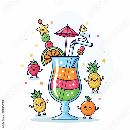 beverage, cocktail, summer, party, drink, glass, alcohol, bar, illustration, tropical, lime, vector, cold, ice, colorful, citrus, juice, cool, refreshment, isolated, fruit, background, white, orange, 