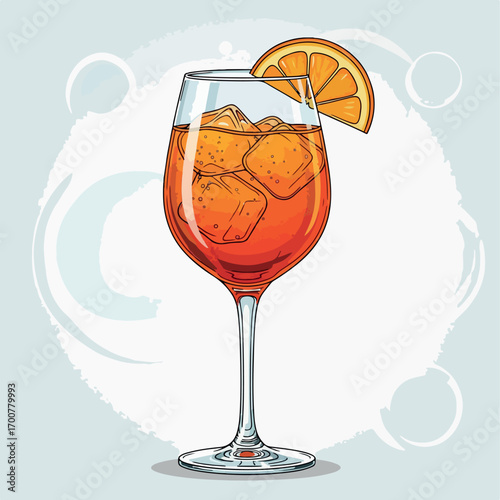 illustration, orange, drink, aperol, glass, alcohol, vector, beverage, bar, summer, isolated, aperitif, citrus, juice, lemonade, fizzy, ice, fruit, hand drawn, fresh, liquid, tropical, restaurant, coc