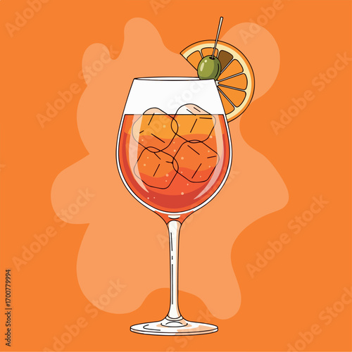 illustration, orange, drink, aperol, glass, alcohol, vector, beverage, bar, summer, isolated, aperitif, citrus, juice, lemonade, fizzy, ice, fruit, hand drawn, fresh, liquid, tropical, restaurant, coc