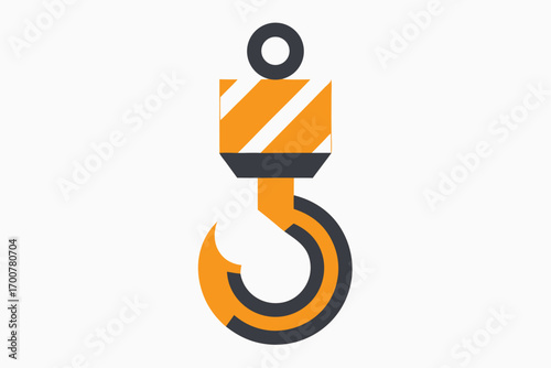 Stylized Crane Hook Illustration with Safety Stripes and Contrasting Colors
