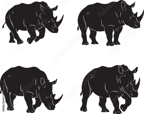 Rhinoceros Silhouette Set – Wild Rhino Animal Vector Icons