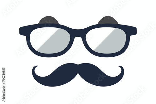 Isolated hipster elements featuring dark blue glasses, mustache and eyebrow accessories