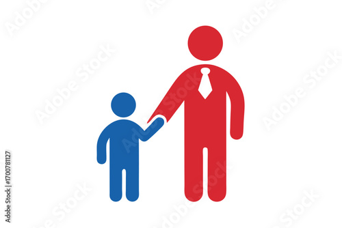 Father and Child Walking Together Symbolizing Guidance and Support Red Blue