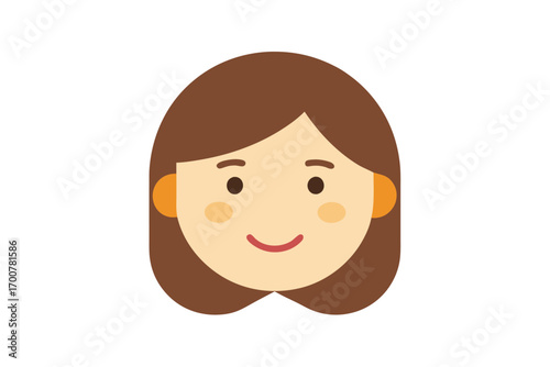 Smiling Female Cartoon Character with Brown Hair and Light Skin Tone