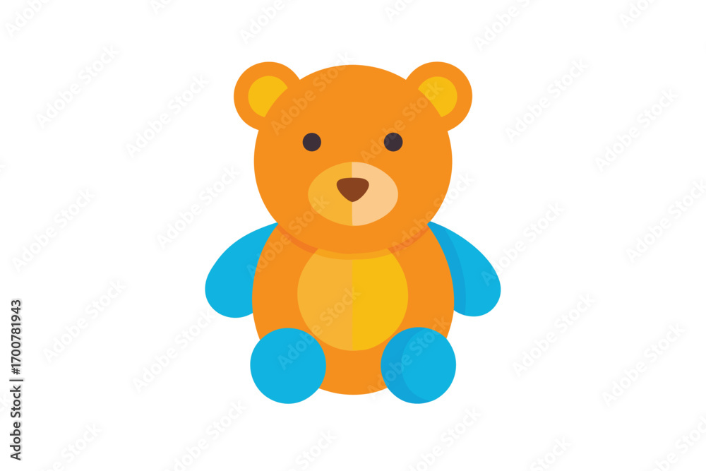 Fototapeta premium Adorable Orange Teddy Bear with Blue Accents Sitting on a White Background