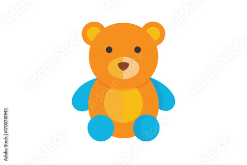 Adorable Orange Teddy Bear with Blue Accents Sitting on a White Background