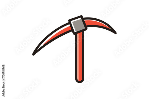 Red and Gray Cartoon Pickaxe with Thick Black Outline on White Background