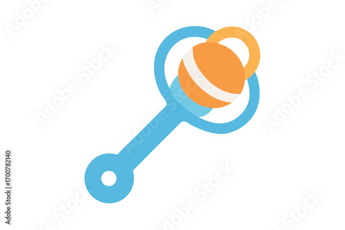 Simple vector illustration of a light blue and orange baby rattle