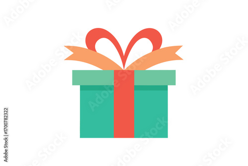 A cheerful teal gift box with ribbons and bows on a white background