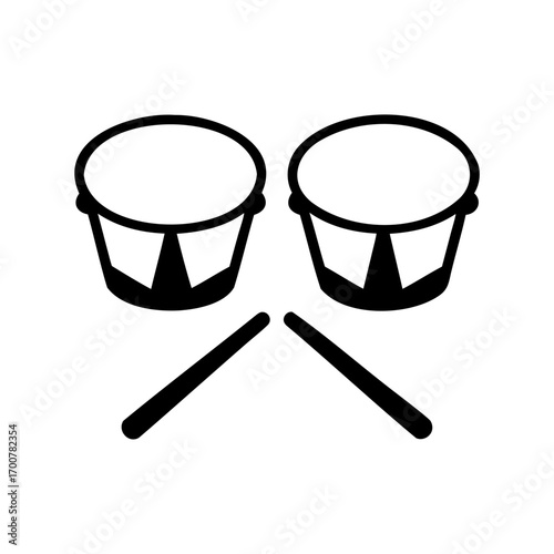 Illustration of a Pair of Bongos with Two Drumsticks in Black and White