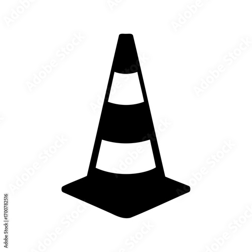 Silhouette of a traffic cone, a safety sign on a white background