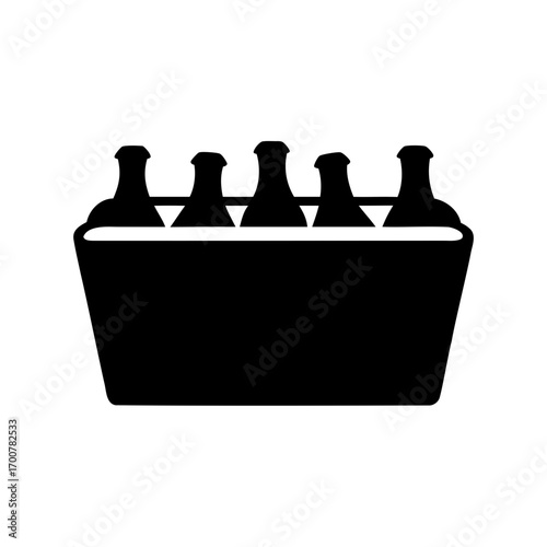 Black silhouette of an ice bucket filled with five bottles of beer