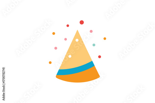 Festive Birthday Celebration with Party Hat and Colorful Confetti Scattered around