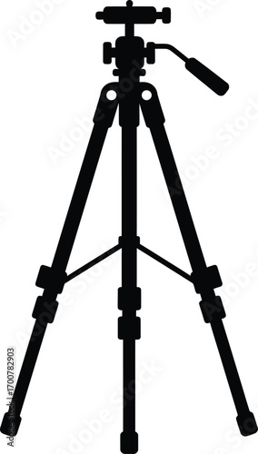 Scalable vector illustration of a black tripod for photography and videography