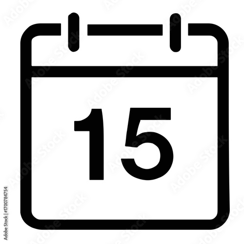 Minimalist calendar line icon displaying the number 15. Simple vector graphic for marking a specific date, schedule, or appointment