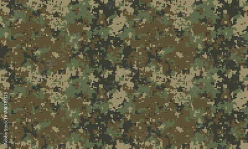 Abstract digital camouflage pattern.  Perfect for backgrounds, textures, or militarythemed designs.  Earthy tones create a sense of concealment and mystery.