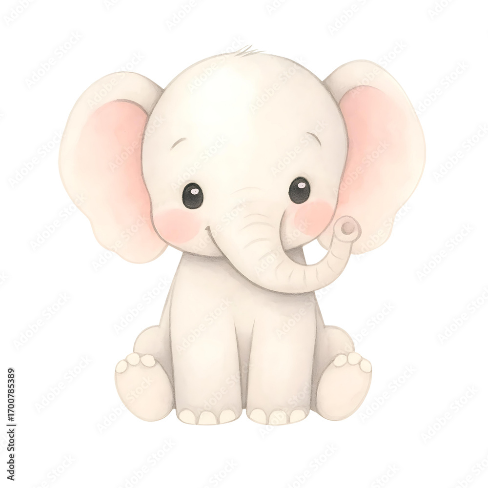 Fototapeta premium Cute Watercolor Baby Elephant Illustration