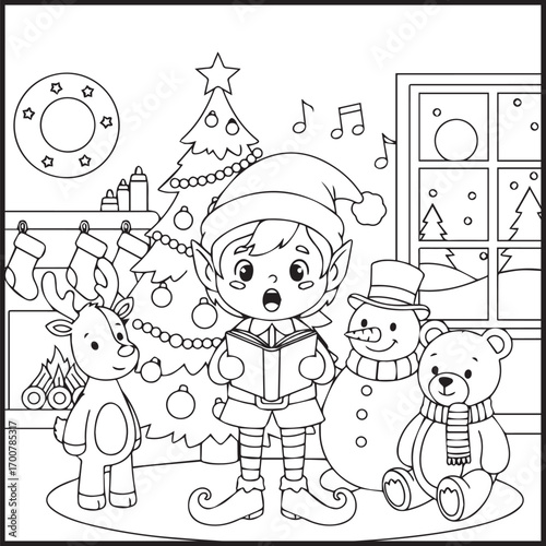 Elf Christmas Coloring Pages Bold Easy