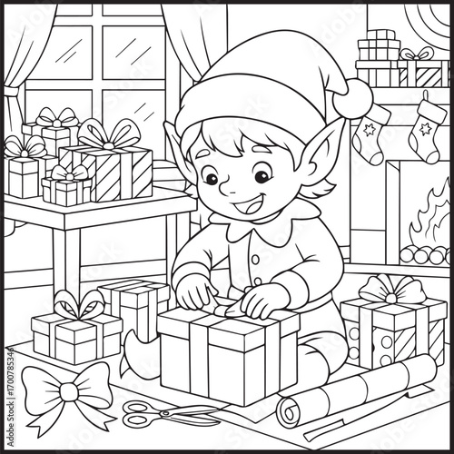 Elf Christmas Coloring Pages Bold Easy