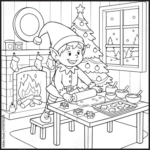 Elf Christmas Coloring Pages Bold Easy
