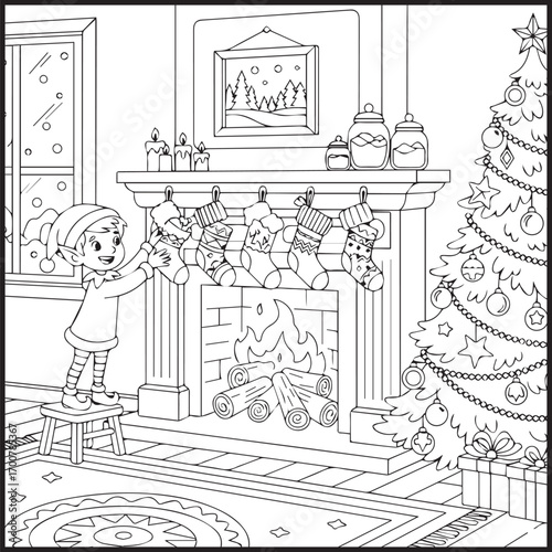 Elf Christmas Coloring Pages Bold Easy