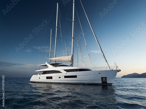 Luxury Yacht Sailing on Calm Blue Ocean