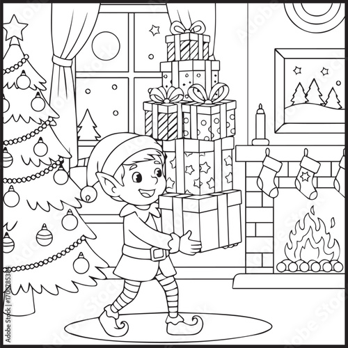 Elf Christmas Coloring Pages Bold Easy