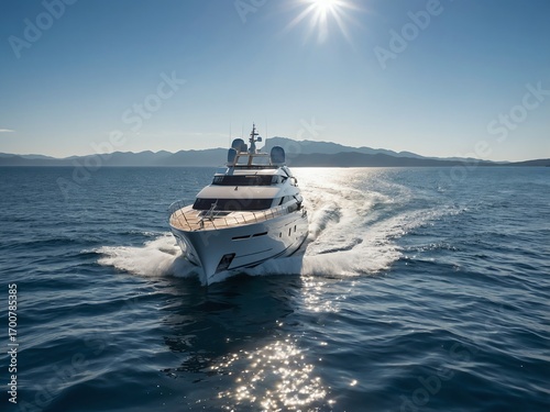 Luxury Yacht Sailing on Calm Blue Ocean