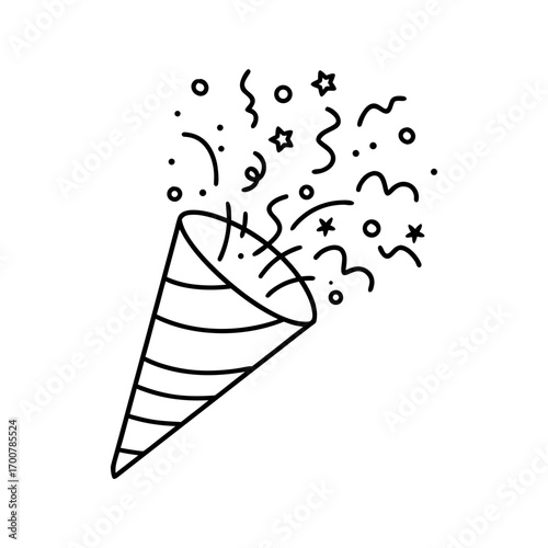 Confetti popper with streamers falling silhouette vector illustration