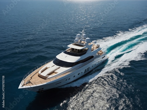 Luxury Yacht Sailing on Calm Blue Ocean