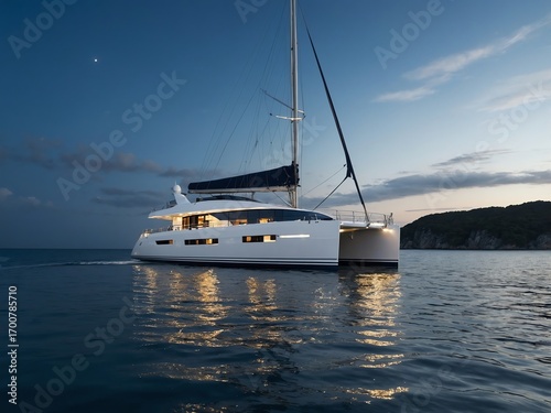 Luxury Yacht Sailing on Calm Blue Ocean