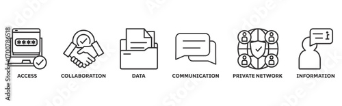 Intranet icon set illustration illustration concept with icon of access, collaboration, data, communication, private network, information 