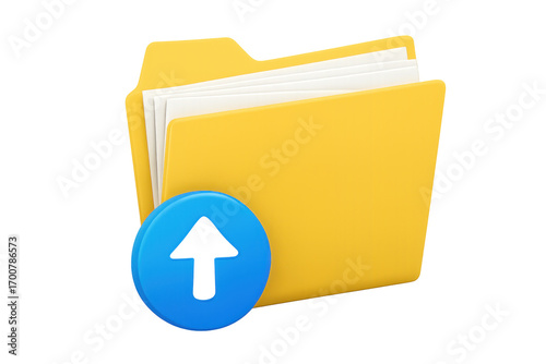 Upload symbol pointing at folder with documents on transparent background