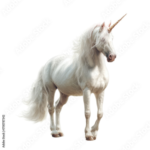 A white unicorn with a long white mane and a long white tail