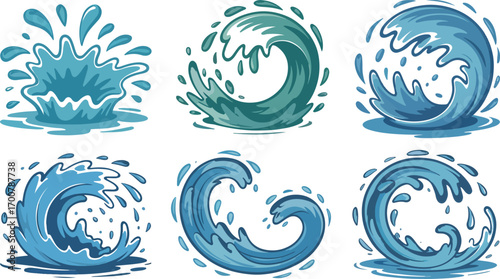 Cartoon water waves and splashes set against a perfect for game design animation or educational resources about water cycles and oceanography projects