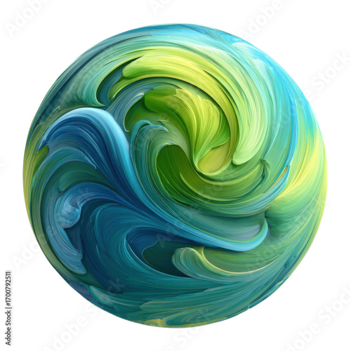 A blue and green swirl patterned ball