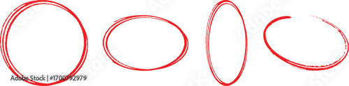 Hand Drawn Red Circle Scribble Outline Clipart Set