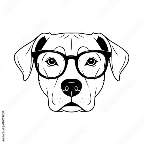 A smart dog sporting a pair of stylish glasses. This captivating image showcases the cleverness and charm of a canine companion, rendered in a clean. vector illustration