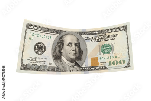 The hundred-dollar bill: A crisp hundred-dollar bill lies horizontally, showcasing the portrait of a historical figure and its intricate design, embodying wealth and financial transaction.