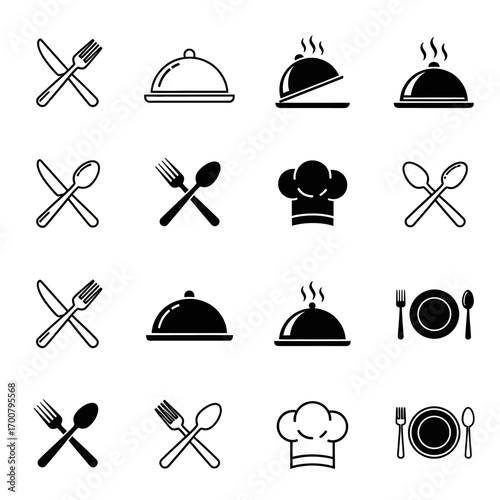 Restaurant Menu Icons Food Chef Cutlery Plate Serving Dish Symbols