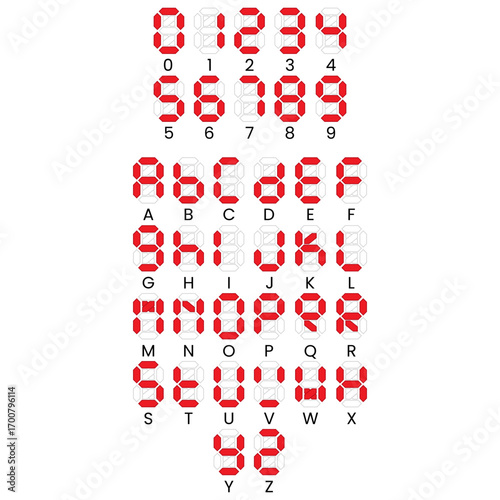 Numbers and Letters Set in Digital 7 Segment Style