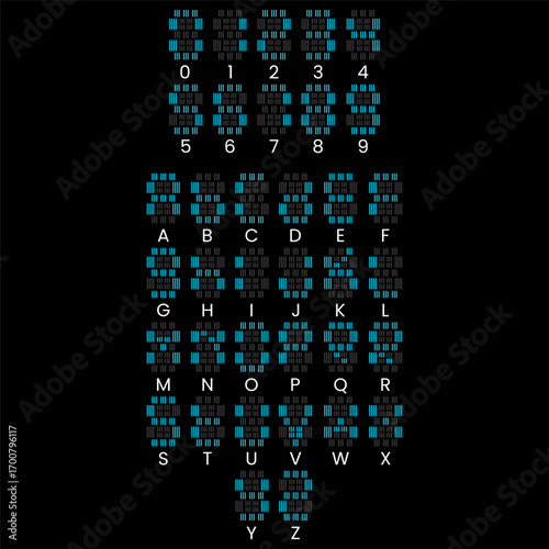 Blue Digital Bar Numbers and Letters Set
