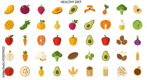 Balanced Diet Colorful Array of Nutritious Foods for a Healthy Lifestyle