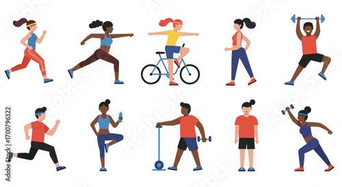 Diverse Fitness Activities Illustrations of People Exercising