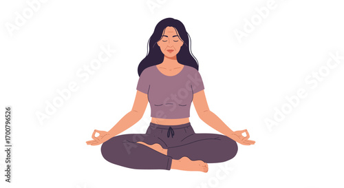 Woman Meditating Peacefully in Lotus Pose, Practicing Mindfulness and Inner Calm